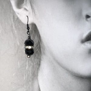Black Faceted beads Drop Dangling Earrings